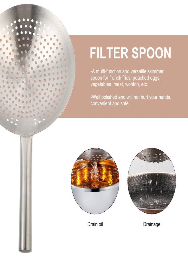 YARDWE Noodle Spoon Stainless Steel Skimmer Spoon Slotted Strainer Ladle Fine Mesh Wire Oil Filter Mandarin Colander Scoop for Kitchen Cooking (28CM) Spider Strainer - Image 3