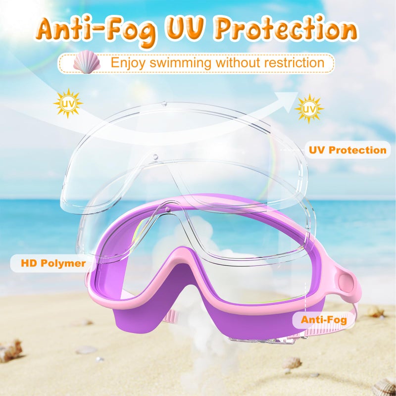 VegoVia 2 Pack Swim Goggles for Kids 6-14, Swimming Pool Goggles for Kids 8-14, Anti-Fog UV Protection for Toddler Youth Teens Boys Girls 6-14, 180Â°Wide View No Leaking for Pool Beach - Image 3