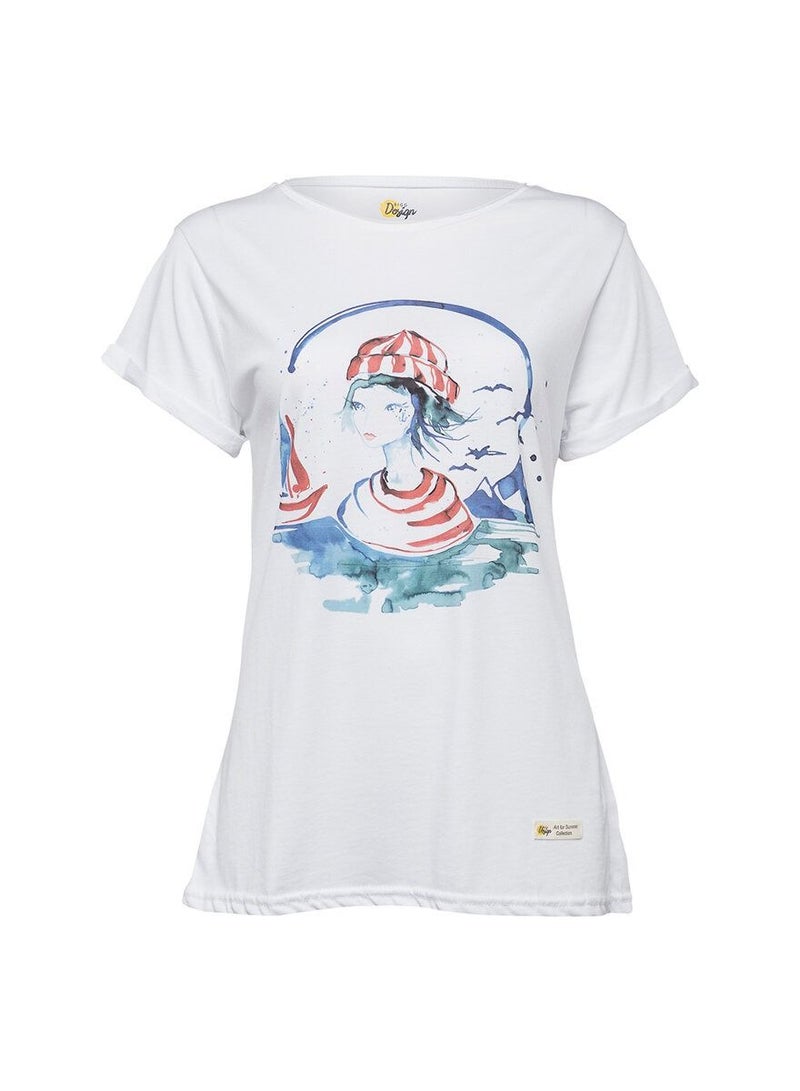 بيج ديزاين تي شيرت نسائي قصير الأكمام من القطن برقبة دائرية - Image 1