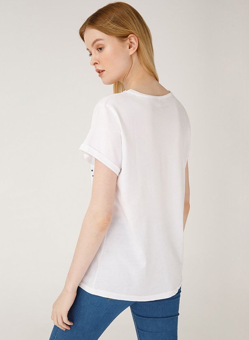 بيج ديزاين تي شيرت نسائي قصير الأكمام من القطن برقبة دائرية - Image 5