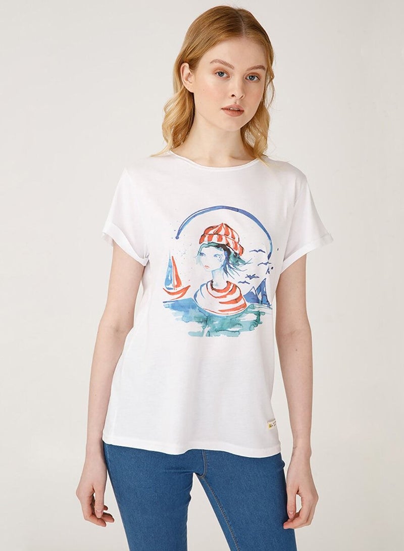 بيج ديزاين تي شيرت نسائي قصير الأكمام من القطن برقبة دائرية - Image 4