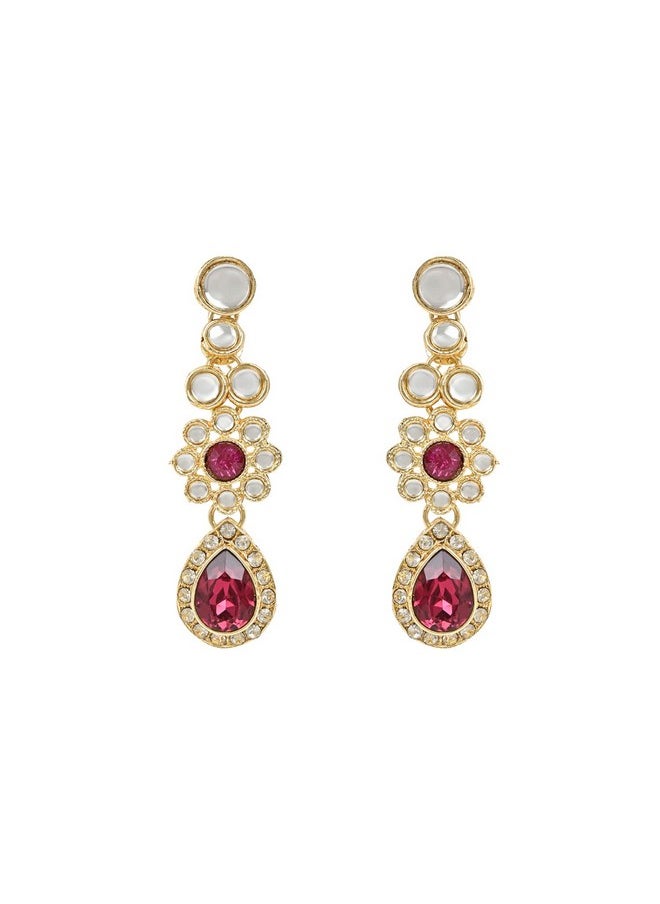 I Jewels - I Jewels 18K Gold Plated Traditional Floral Design Kundan Stones Studed Necklace Jewellery Set with Earrings & Maang Tikka for Women And Girls (IJ375Q) - Image 1