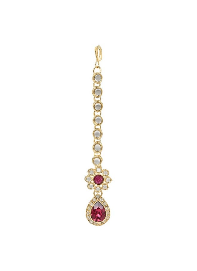 I Jewels - I Jewels 18K Gold Plated Traditional Floral Design Kundan Stones Studed Necklace Jewellery Set with Earrings & Maang Tikka for Women And Girls (IJ375Q) - Image 1
