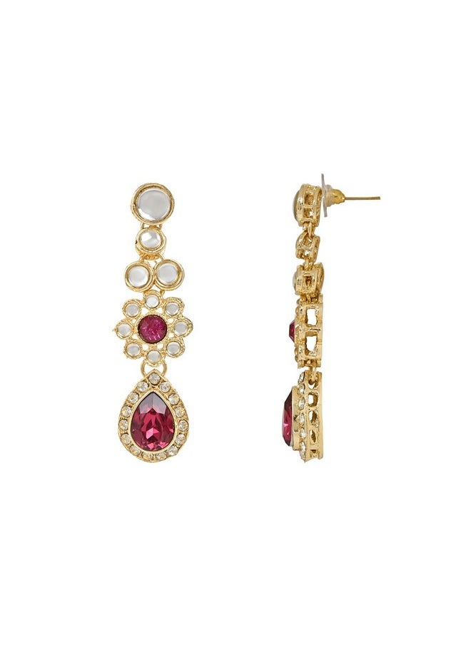 I Jewels - I Jewels 18K Gold Plated Traditional Floral Design Kundan Stones Studed Necklace Jewellery Set with Earrings & Maang Tikka for Women And Girls (IJ375Q) - Image 1