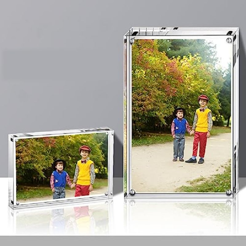Acrylic Photo Frame 8x6 Inch - 20mm Thick Double Sided Magnetic Picture Frame, Clear Frameless Desktop Display Stand for Home Décor, Office Desk Accessories and Gifts 2 Pack - Image 5
