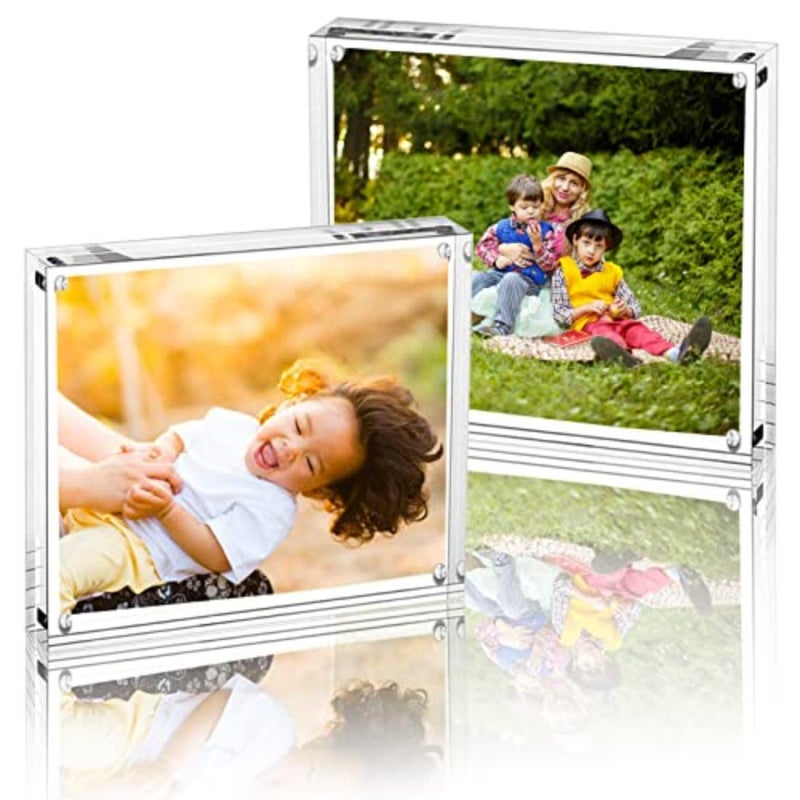 Acrylic Photo Frame 8x6 Inch - 20mm Thick Double Sided Magnetic Picture Frame, Clear Frameless Desktop Display Stand for Home Décor, Office Desk Accessories and Gifts 2 Pack - Image 2