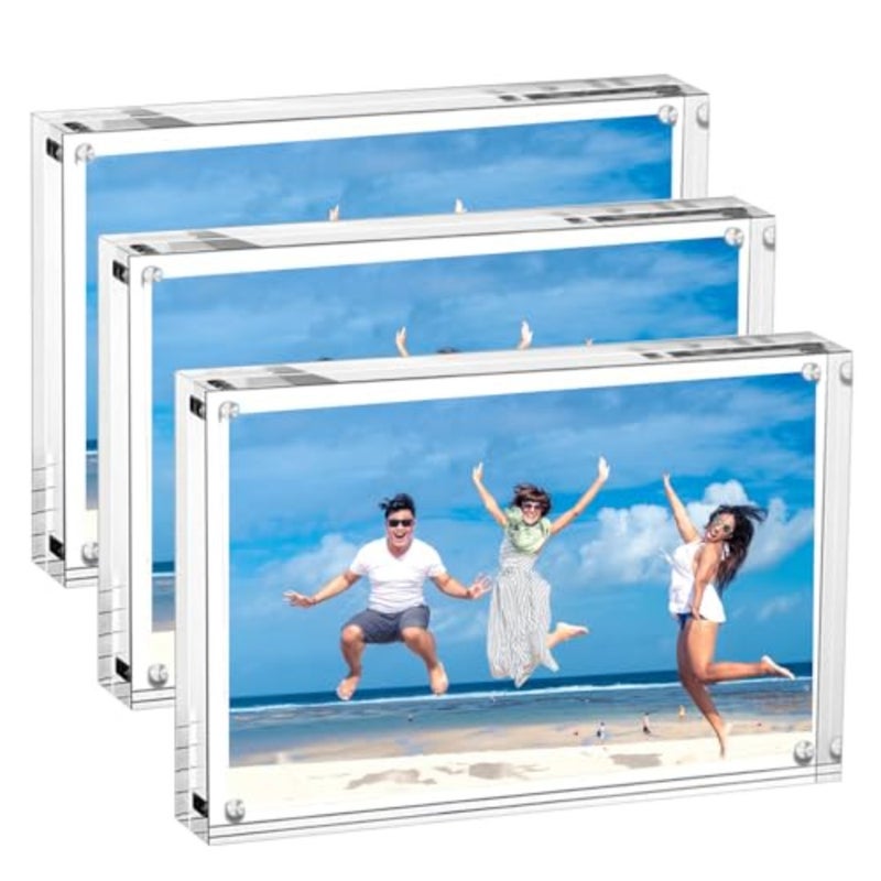 Acrylic Photo Frame 8x6 Inch - 20mm Thick Double Sided Magnetic Picture Frame, Clear Frameless Desktop Display Stand for Home Décor, Office Desk Accessories and Gifts 2 Pack - Image 1