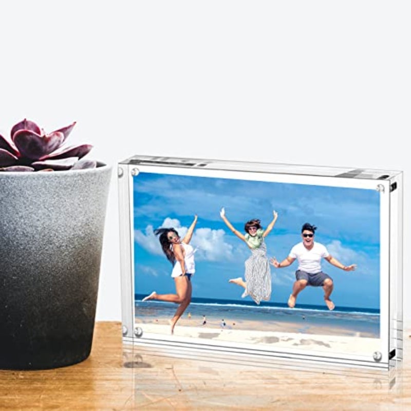 Acrylic Photo Frame 8x6 Inch - 20mm Thick Double Sided Magnetic Picture Frame, Clear Frameless Desktop Display Stand for Home Décor, Office Desk Accessories and Gifts 2 Pack - Image 4