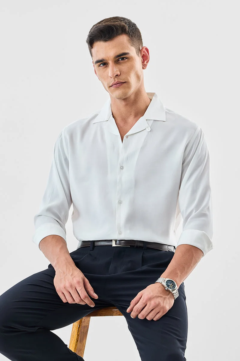 سنيتش White Solid Long Sleeve Boxy Shirt