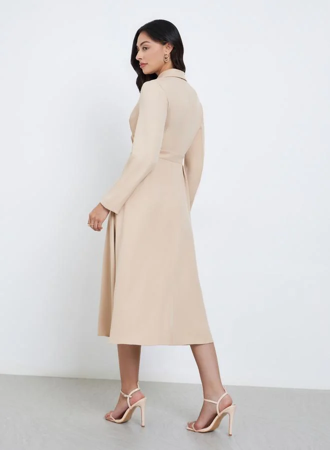 Styli  Styli Beige Long Sleeves Blazer Midi Dress for Women | Best Price UAE