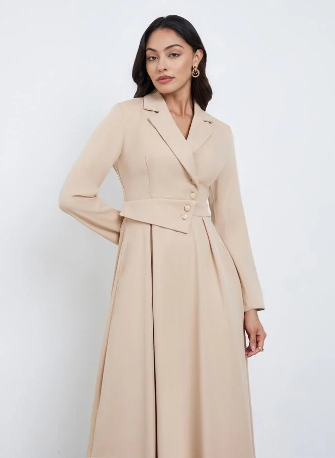 Styli  Styli Beige Long Sleeves Blazer Midi Dress for Women | Best Price UAE