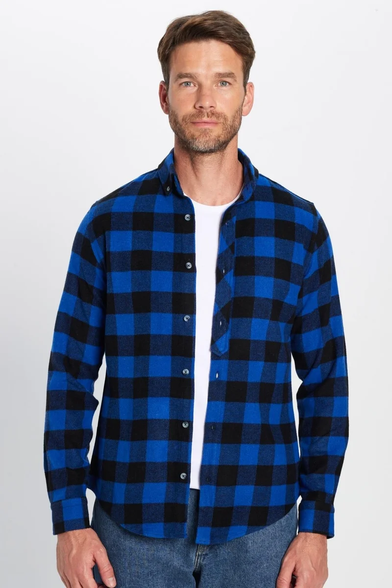 تودورس Men's Slim Fit Slim Fit Lumberjack Button-down Collar Checkered Winter Shirt