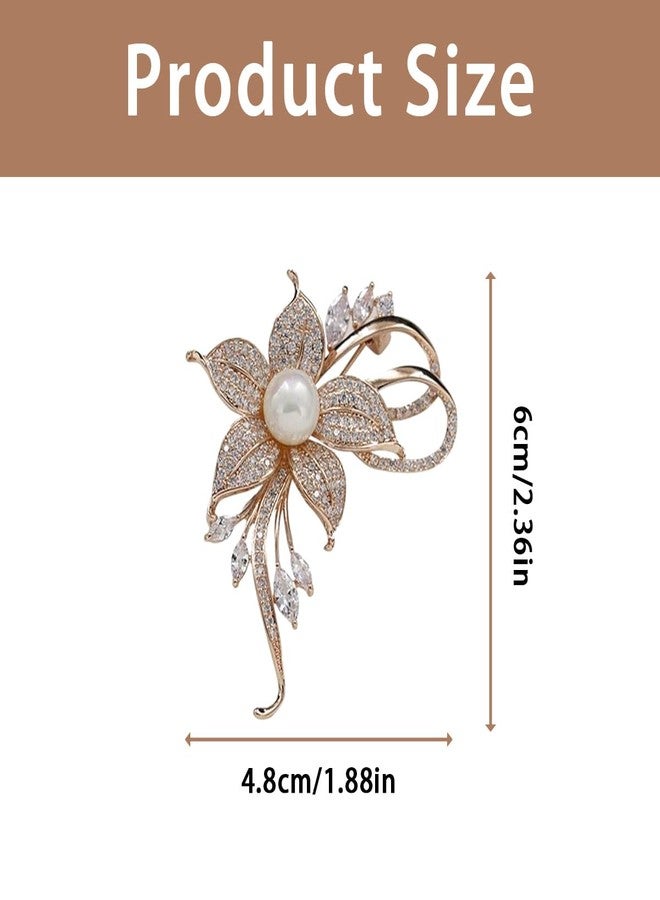 BharatBazaar Crystal Pearl Elegant Five-Petal Flower Brooch Pin for Women, Rhinestone Saree Brooch Pin for Women, Saree Pin for Pleats with Blouse and Wedding Attire - Image 2