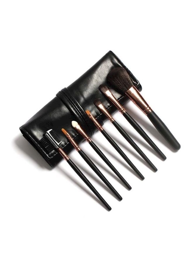 NIBEMINENT 7 Makeup Brushes With Portable Elegant Leather Pouch Black - Image 1