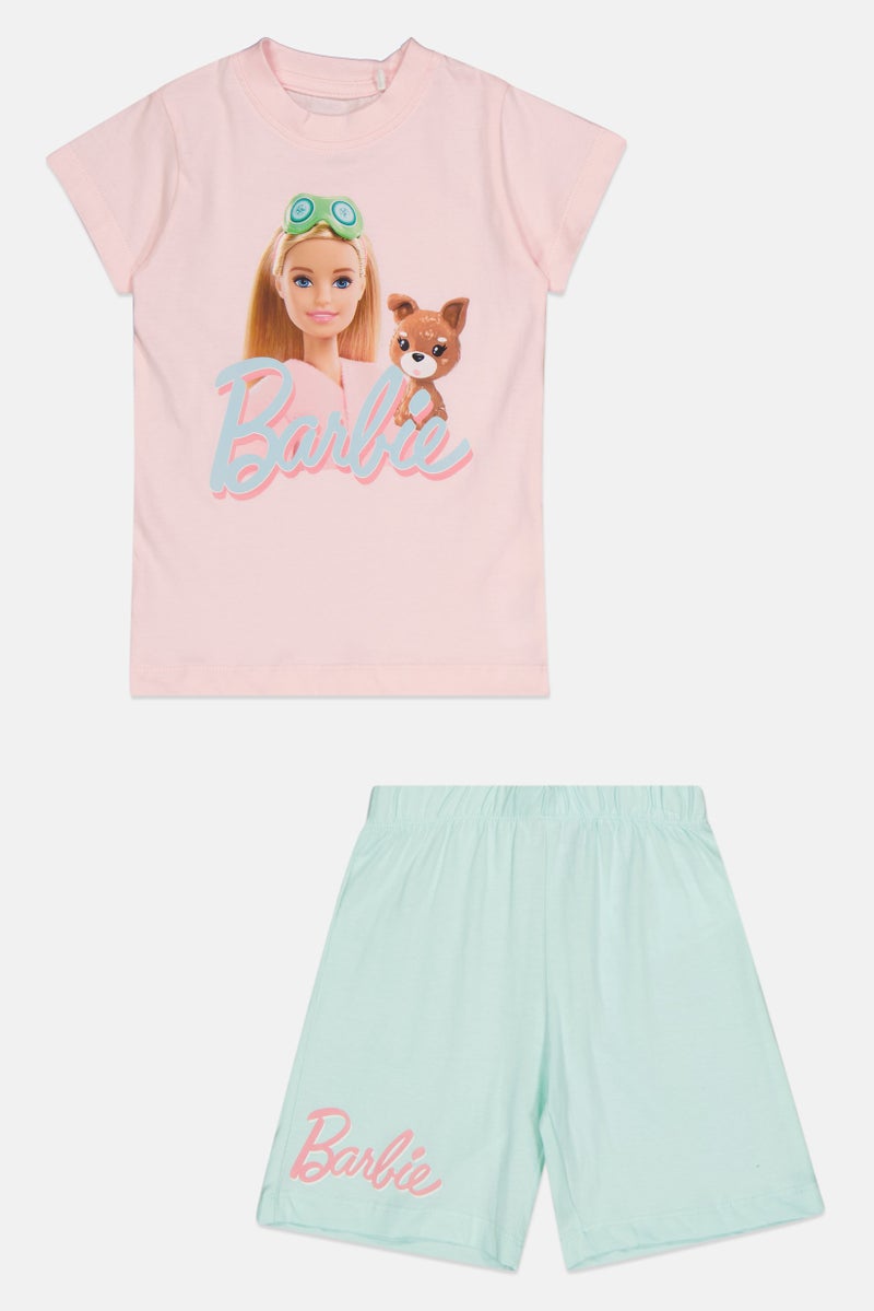 Barbie طقم بيجامة قصير الأكمام لطيف للبنات من باربي مكون من 2 قطعة، متعدد الألوان - Image 1
