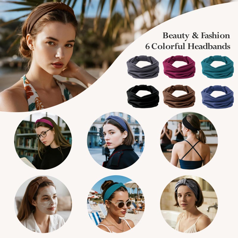 HSEM Headbands for Women, Wide Elastic Head Bands, Non-Slip Thick Hair Bands, Sports Stretchy Sweat Bands, Large Knotted Soft Headband, Gray Burgundy Green Black Coffee Navy - Image 5