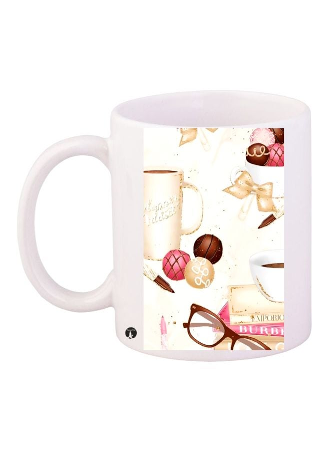 Printed Coffee Mug White/Brown/Pink 11ounce