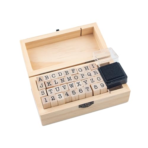 krastmon 36 Pcs Small Wooden Rubber Stamps, Wooden Box Multipurpose Number Alphabet Letter Wood Rubber Stamp for Card Making, DIY Craft, Scrapbooking Supplie, etc - Image 1
