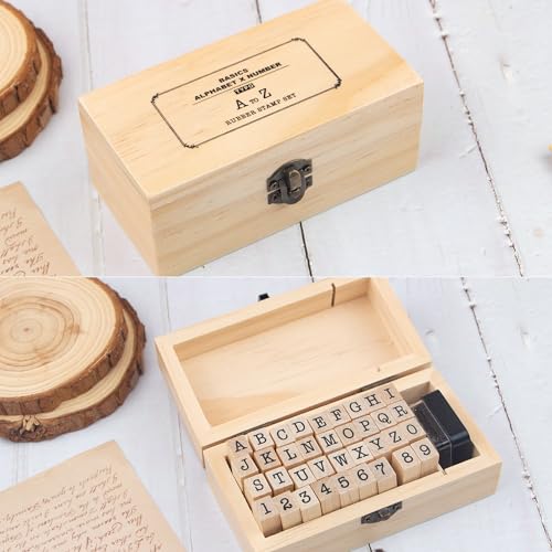 krastmon 36 Pcs Small Wooden Rubber Stamps, Wooden Box Multipurpose Number Alphabet Letter Wood Rubber Stamp for Card Making, DIY Craft, Scrapbooking Supplie, etc - Image 5
