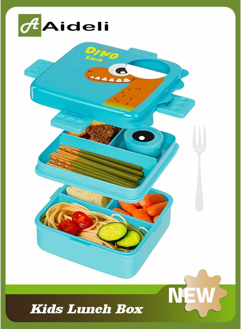 أديلي علبة بنتو للأطفال بطبقتين، 6 أقسام، سعة كبيرة مانعة للتسرب، خالية من BPA، آمنة للميكروويف وغسالة الصحون، أزرق - Image 1