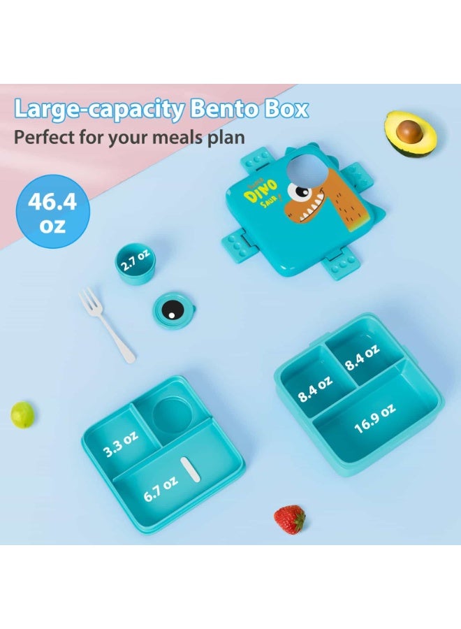 أديلي علبة بنتو للأطفال بطبقتين، 6 أقسام، سعة كبيرة مانعة للتسرب، خالية من BPA، آمنة للميكروويف وغسالة الصحون، أزرق - Image 2