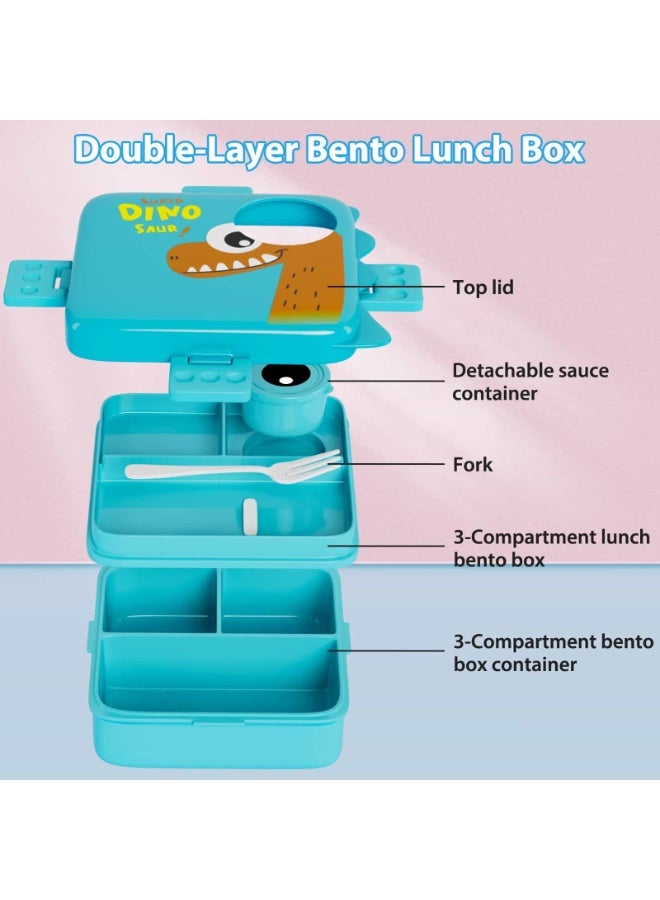 أديلي علبة بنتو للأطفال بطبقتين، 6 أقسام، سعة كبيرة مانعة للتسرب، خالية من BPA، آمنة للميكروويف وغسالة الصحون، أزرق - Image 5