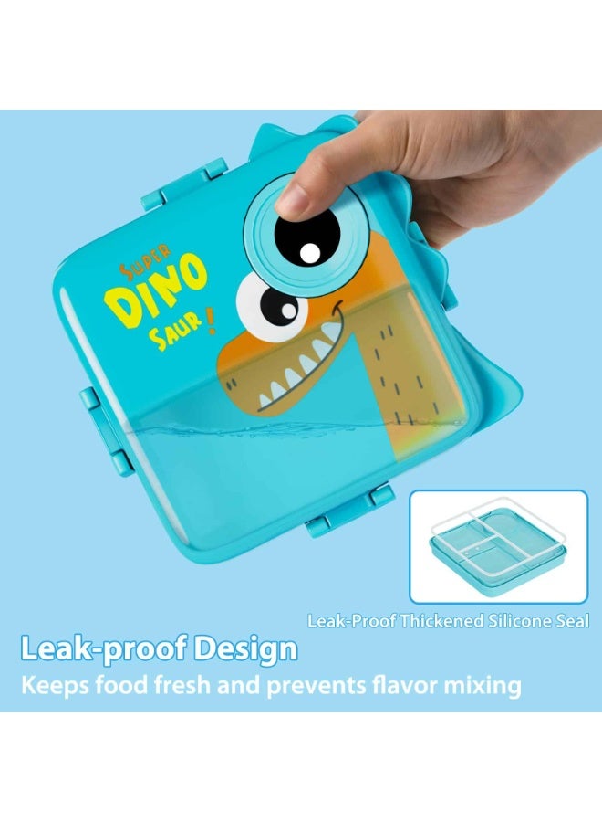 أديلي علبة بنتو للأطفال بطبقتين، 6 أقسام، سعة كبيرة مانعة للتسرب، خالية من BPA، آمنة للميكروويف وغسالة الصحون، أزرق - Image 3