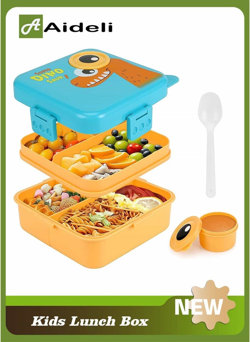 Aideli Double-Layer Kids Bento Lunch Box with 6 Compartments, Large-Capacity Leakproof BPA-Free Food Container, Durable Drop-Proof, Dishwasher & Microwave Safe – Blue - Image 1
