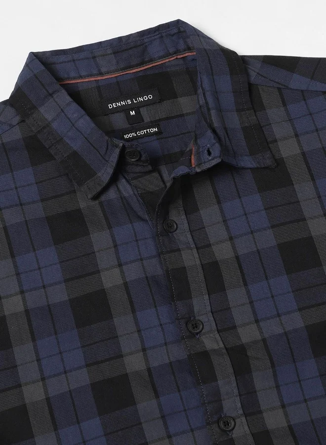 Dennis Lingo Men's Blue 100% Cotton Checkered Slim FiT-Shirt