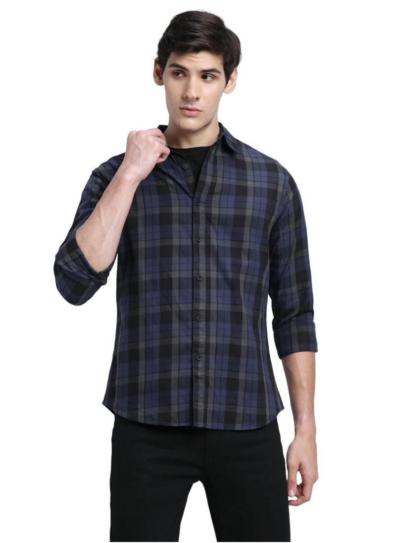 Slim Fit Blue Shirt for Men - 100% Cotton, Checks, Spread Collar, Full Sleeves, Casual Look - pzsku/ZE5A914AE818BD7AF2FFFZ/45/_/1725870284/260546cb-0e2a-4418-b885-62537eb8c4a1