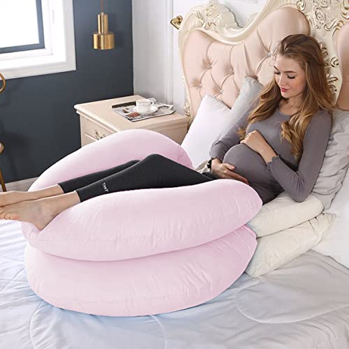 Linenovation Full Body Pregnancy Pillow - Maternity Pillow for Pregnant Women - C Shaped Body Pillow with 100% Cotton Pillow Cover-Pink - Image 4