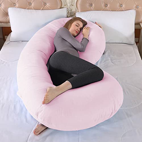 Linenovation Full Body Pregnancy Pillow - Maternity Pillow for Pregnant Women - C Shaped Body Pillow with 100% Cotton Pillow Cover-Pink - Image 3