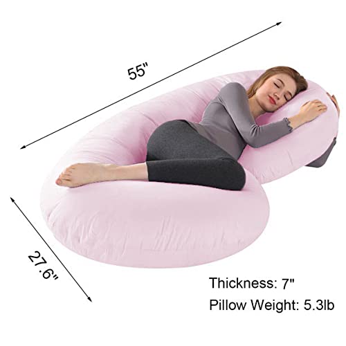 Linenovation Full Body Pregnancy Pillow - Maternity Pillow for Pregnant Women - C Shaped Body Pillow with 100% Cotton Pillow Cover-Pink - Image 5