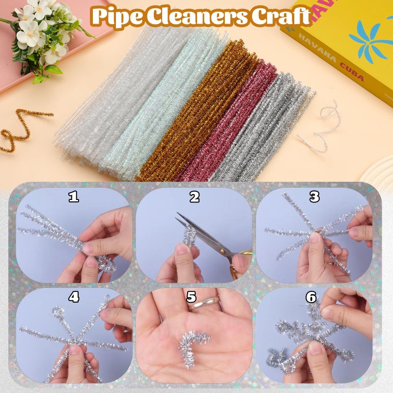 Giwrmu 100 Pieces Pipe Cleaners Chenille Stem, Glitter Laser Color Pipe Cleaners Craft, Fuzzy Sticks Craft Supplies, Colored Pipe Cleaner for Creative Handmade DIY Art Craft Project - Image 5