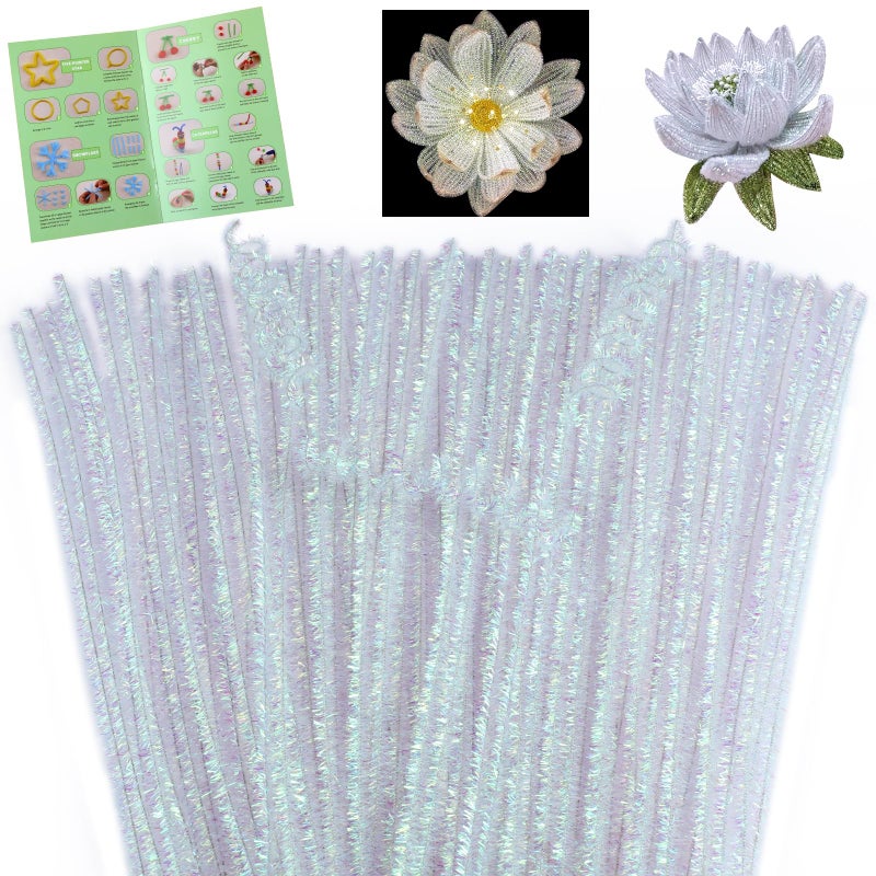 Giwrmu 100 Pieces Pipe Cleaners Chenille Stem, Glitter Laser Color Pipe Cleaners Craft, Fuzzy Sticks Craft Supplies, Colored Pipe Cleaner for Creative Handmade DIY Art Craft Project - Image 1