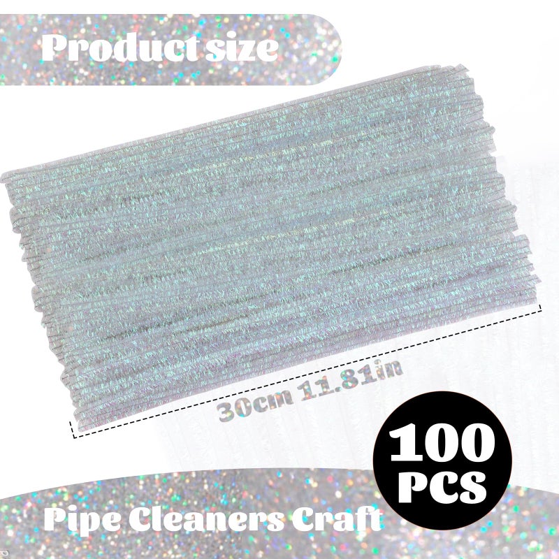 Giwrmu 100 Pieces Pipe Cleaners Chenille Stem, Glitter Laser Color Pipe Cleaners Craft, Fuzzy Sticks Craft Supplies, Colored Pipe Cleaner for Creative Handmade DIY Art Craft Project - Image 2