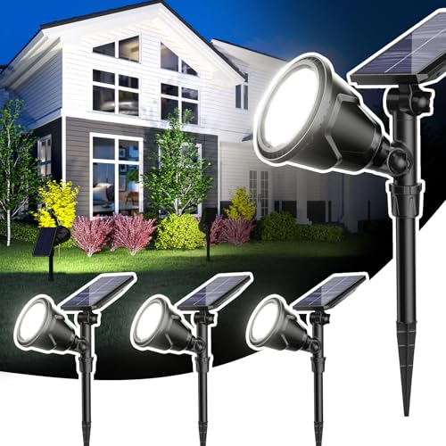 ROSHWEY Solar Outdoor Lights, Waterproof Solar Yard Lights 600LM Spot Light Outdoor for Tree Pathway Walkway Driveway Patio (Cool White, 4Pack) - Image 1
