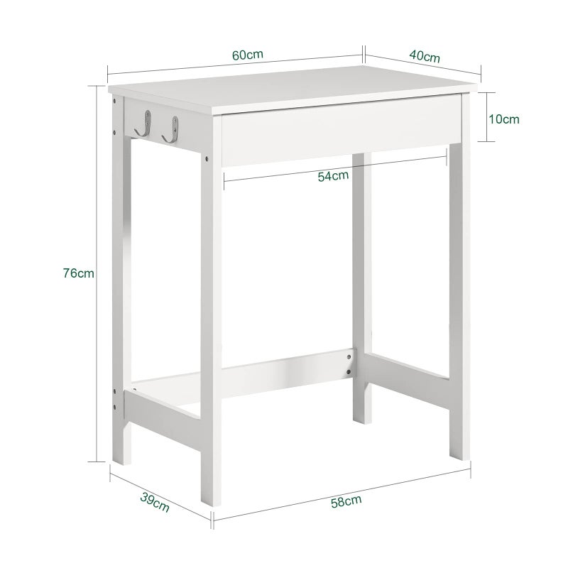 SoBuy White Small Desk with Drawers, Mini Table Computer Writing Workstation Children Teenagers Desk with Drawer and Hooks, White FWT43-W - Image 3