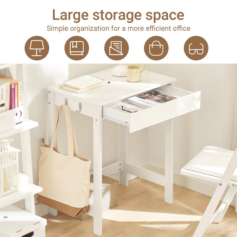 SoBuy White Small Desk with Drawers, Mini Table Computer Writing Workstation Children Teenagers Desk with Drawer and Hooks, White FWT43-W - Image 4