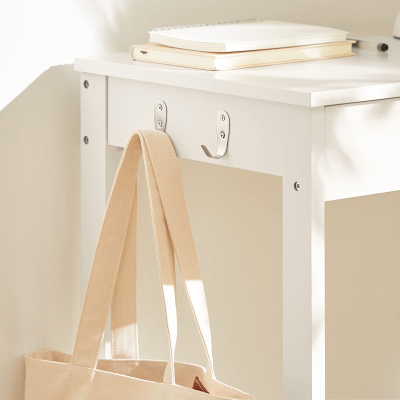 SoBuy White Small Desk with Drawers, Mini Table Computer Writing Workstation Children Teenagers Desk with Drawer and Hooks, White FWT43-W - Image 5