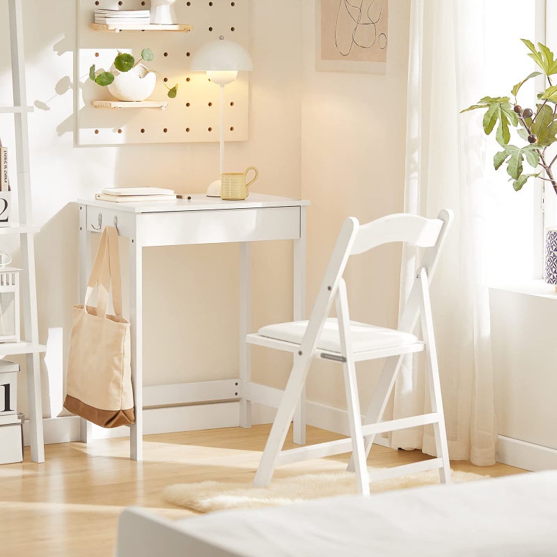 SoBuy White Small Desk with Drawers, Mini Table Computer Writing Workstation Children Teenagers Desk with Drawer and Hooks, White FWT43-W - Image 2