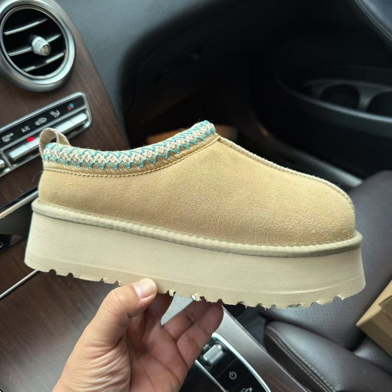 Ethnic Style Snow Boots Women'S Thick Bottom Woven Slippers Cowhide Wool Warm Foam Bottom Short Tube Non-Slip Increased Plus Size - Image 1