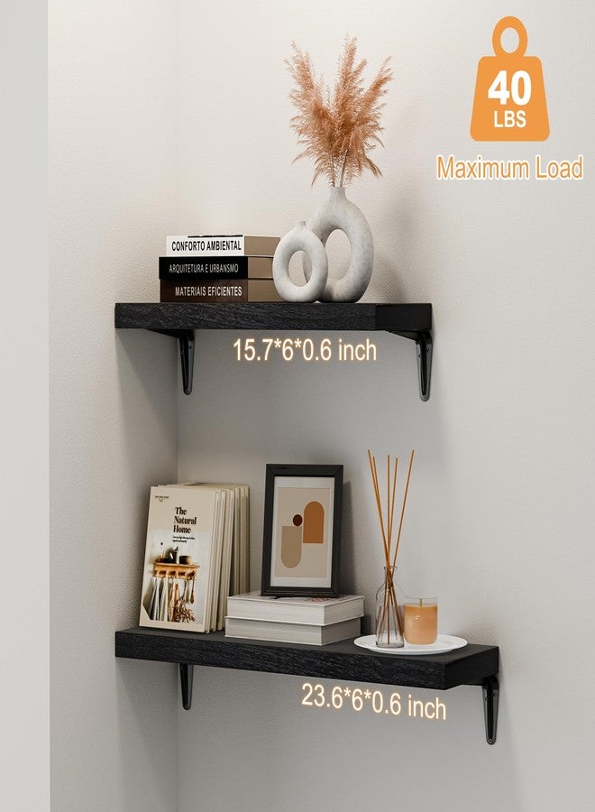 SKYSEN Floating Shelves for Wall Set of 6, 15.7in Wood Wall Shelf for Decor, Bathroom, Bedroom, Storage, Book,Kitchen, Living Room - Black(fs-40-b) - Image 4