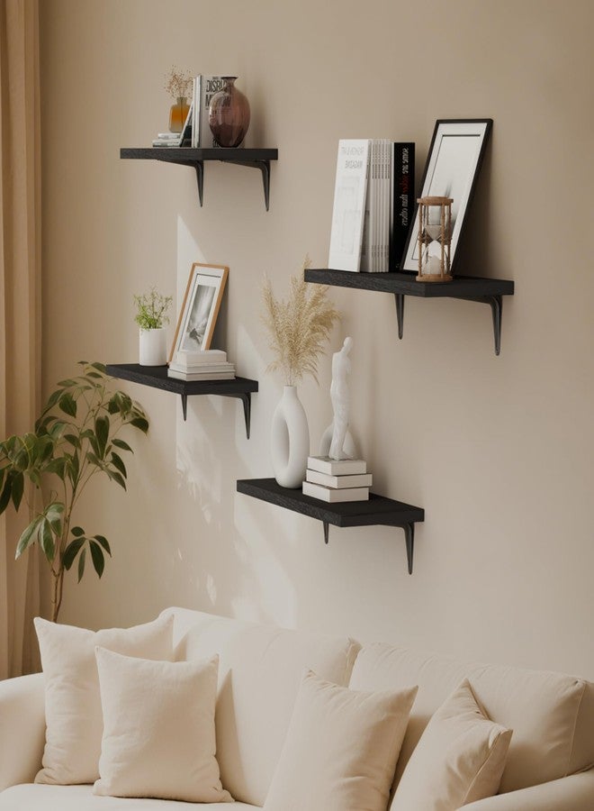 SKYSEN Floating Shelves for Wall Set of 6, 15.7in Wood Wall Shelf for Decor, Bathroom, Bedroom, Storage, Book,Kitchen, Living Room - Black(fs-40-b) - Image 2
