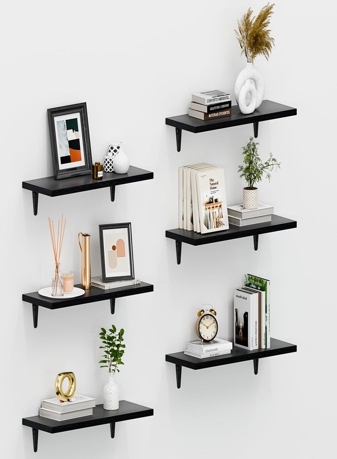 SKYSEN Floating Shelves for Wall Set of 6, 15.7in Wood Wall Shelf for Decor, Bathroom, Bedroom, Storage, Book,Kitchen, Living Room - Black(fs-40-b) - Image 1