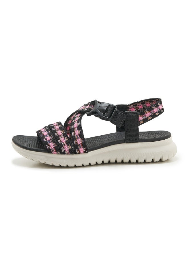 NIBEMINENT Ethnic Style Women Sandals Adjustable Buckle Cross Narrow Band Shoes Strappy Patchwork Beach Shoes - Image 1