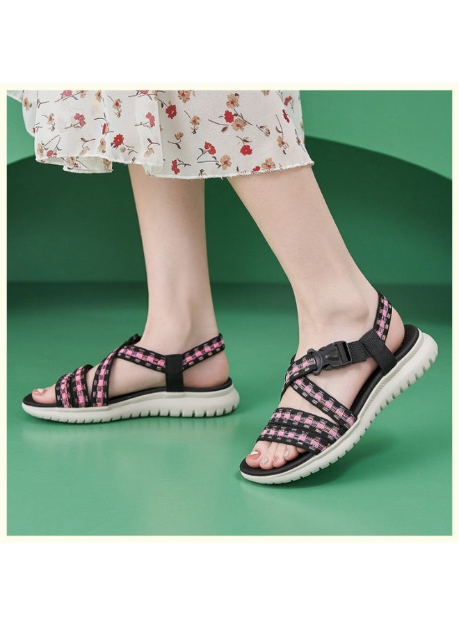 NIBEMINENT Ethnic Style Women Sandals Adjustable Buckle Cross Narrow Band Shoes Strappy Patchwork Beach Shoes - Image 3