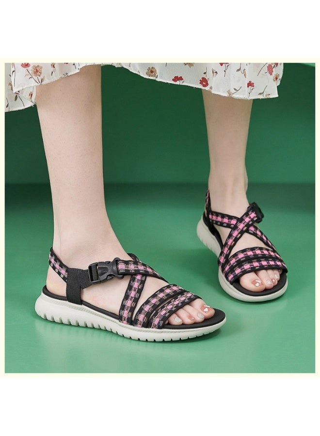 NIBEMINENT Ethnic Style Women Sandals Adjustable Buckle Cross Narrow Band Shoes Strappy Patchwork Beach Shoes - Image 4