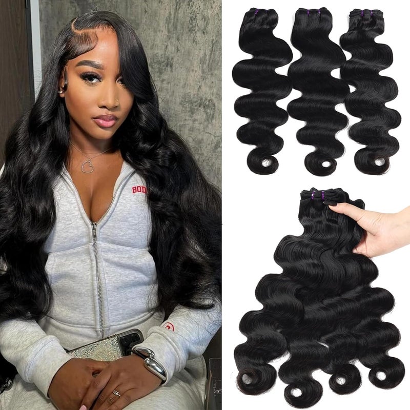 Beauty Queen 16A Body Wave Bundles Human Hair 26 28 30 Inch 100 Unprocessed Thick Human Hair Bundles Brazilian Weave 3 Bundles Remy Virgin Hair Extensions Natural Color For Women