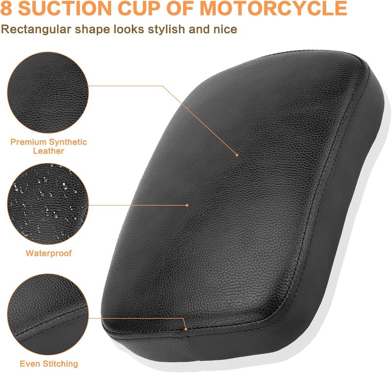 VG MOTO Motorcycle Rectangular Passenger Pad Seat Rear Leather Pillion Cushion with 8 Suction Cups - Image 2